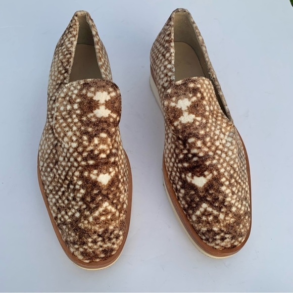 Free People Bohemian Western Snake Eyes Brown and White Loafer Slip Ons - Picture 3 of 12